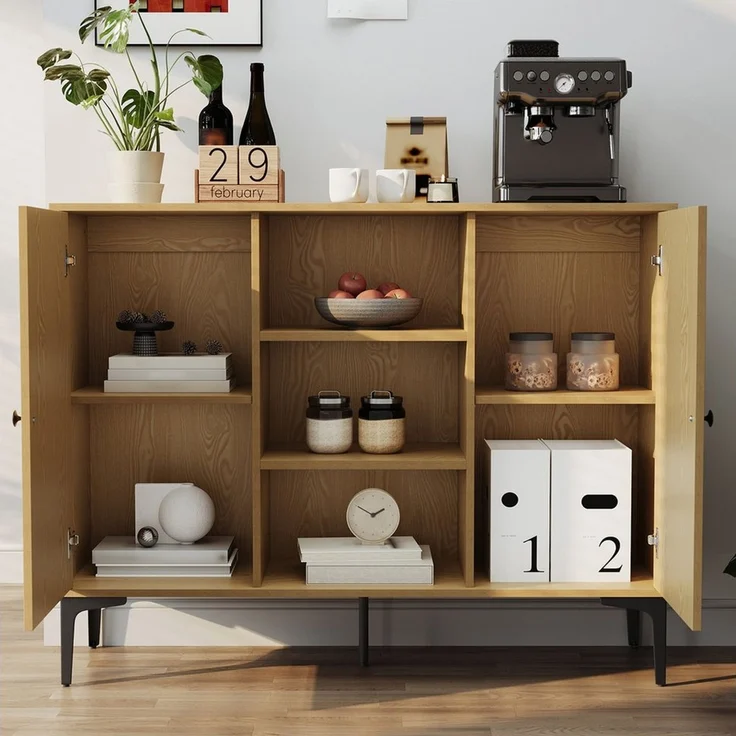SONNI Sideboard Eichenfarbenes Sideboard, Schließfach mit großem Fassungsvermögen – Bild 2