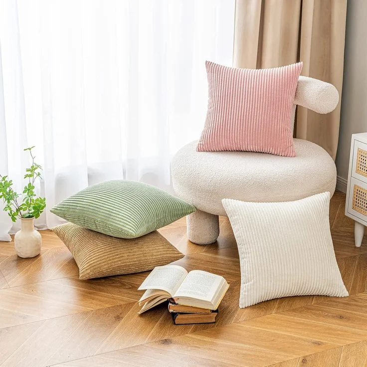 2er Set EMEMA Kord Kissenhülle 40x60cm Weiß - Dekorative Zierkissenbezüge – Bild 4
