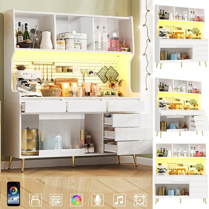 TavilaEcon Küchenbuffet Moderner Hochschrank mit LED Beleuchtung & App-Steuerung weiß 171 × 39 × 145 cm (H × T × B)