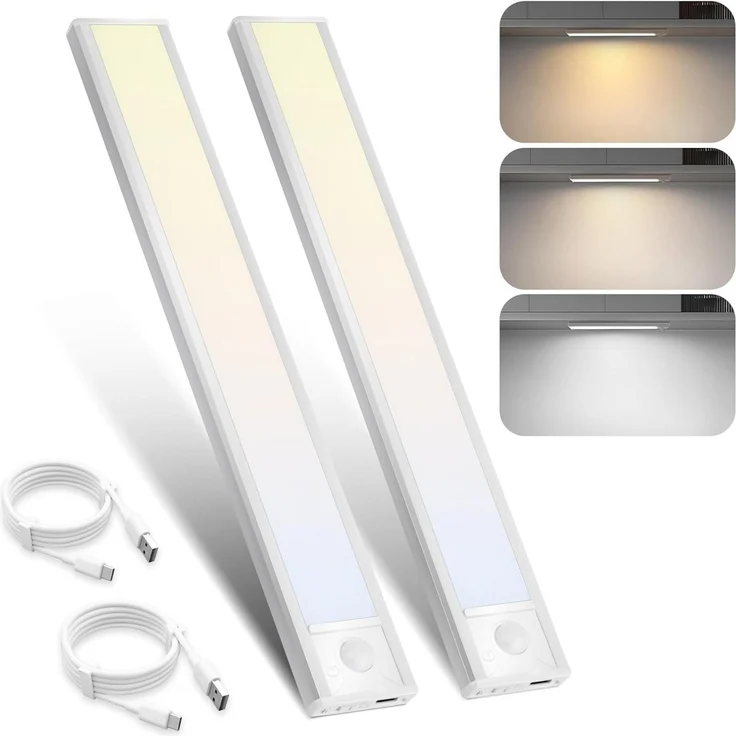 Nettlife LED Unterbauleuchte Bewegungsmelder dimmbar 20/30/40 cm wählbar USB Schrankbeleuchtung, LED fest integriert, 3 Farbtemperatur Aufladbar Schrankleuchte für Flur Cabinet – Bild 1