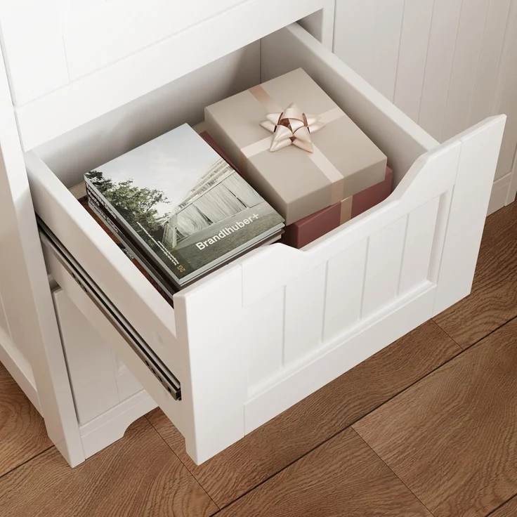 Bealife Badezimmerschrank Badschrank Schmal Beistellschrank mit 4 Schubladen Schranktür Verstellbare Trennwand Geeignet für Badezimmer Wohnzimmer Küche Flur – Bild 4