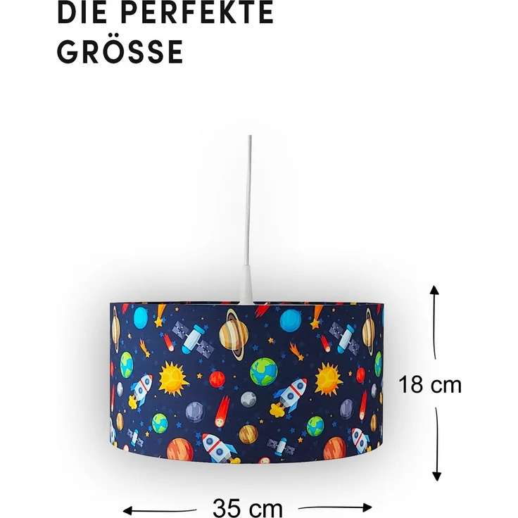 Coole Weltall Hängelampe für Kinderzimmer mit Stoffschirm, bunt Ø 35cm – Bild 3
