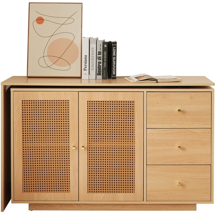 Schreibtisch aus MDF mit 360°-Schwenkfunktion und Stauraum, 126 cm, Naturholzfarben – Bild 3