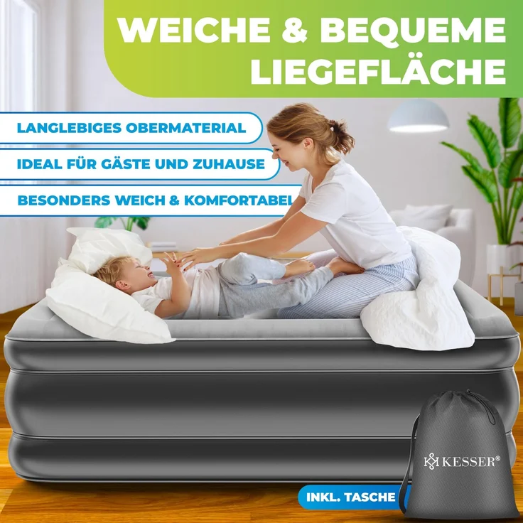 KESSER® Aufblasbare Matratze Luftbett mit eingebauter elektrischer Pumpe integrierte erhöhte aufblasbare Matratze für Übernachtungsgäste mit Aufbewahrungstasche Doppel, Grau / Anthrazit – Bild 8