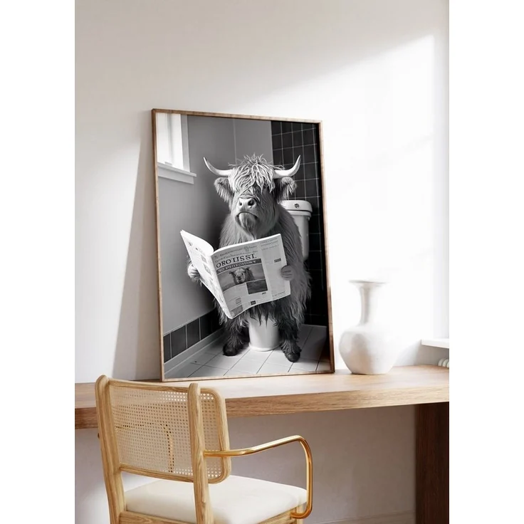 JUSTGOODMOOD Poster Premium ® Kuh Toilette Zeitung Poster · Lustig WC · ohne Rahmen, (1 St) – Bild 4