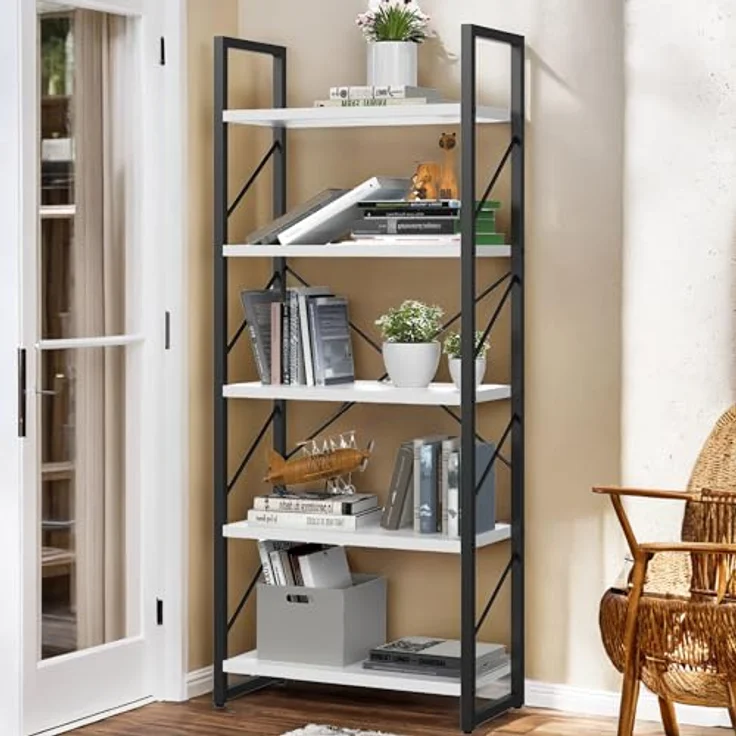 YITAHOME Bücherregal, Standregal mit 5 Ebenen, Hohes Lagerregal mit Metallrahmen, Industrielles Ausstellungsregal, Regaleinheiten, für Wohnzimmer, Schlafzimmer, Homeoffice, Küche, Weiß Regal – Bild 4