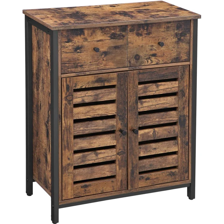 Vasagle 'LSC86BX' Beistellschrank, Sideboard mit Regalebene und Schublade, Küchenschrank, mit Lamellentüren, Wohnzimmer, Schlafzimmer, Arbeitszimmer, Büro, Flur, Industrie-Design, Vintage, Dunkelbraun, 80 x 68,6 x 30 cm – Bild 1