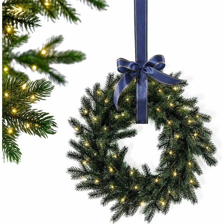 EveXmas Altair Premium Weihnachtskranz Grün 45 cm mit LED-Beleuchtung, künstlicher Türkranz, 68 Zweige, 408 PE-Spritzguss-Triebe, 100% PE – Bild 1