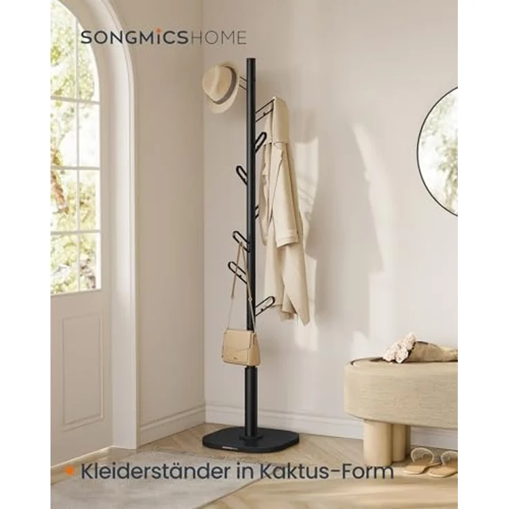SONGMICS HOME Garderobe in Baum-Form, Kleiderständer, freistehende Garderobe, 8 Haken mit abgerundeten Enden, 175,3 cm hoch, für Kleidung, Hüte, Taschen, tintenschwarz – Bild 3