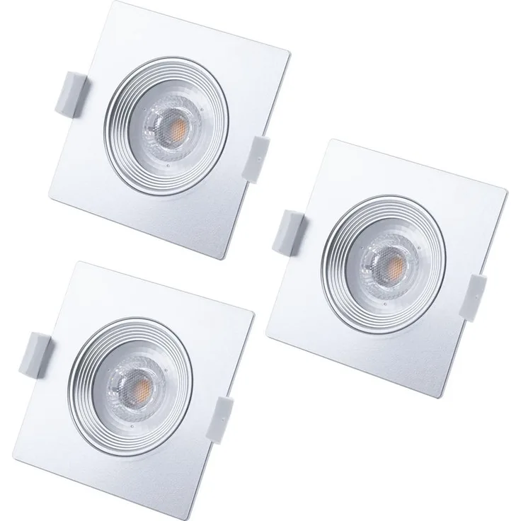 3er Set LED Einbauleuchte, silber, quadratisch, L 9 cm