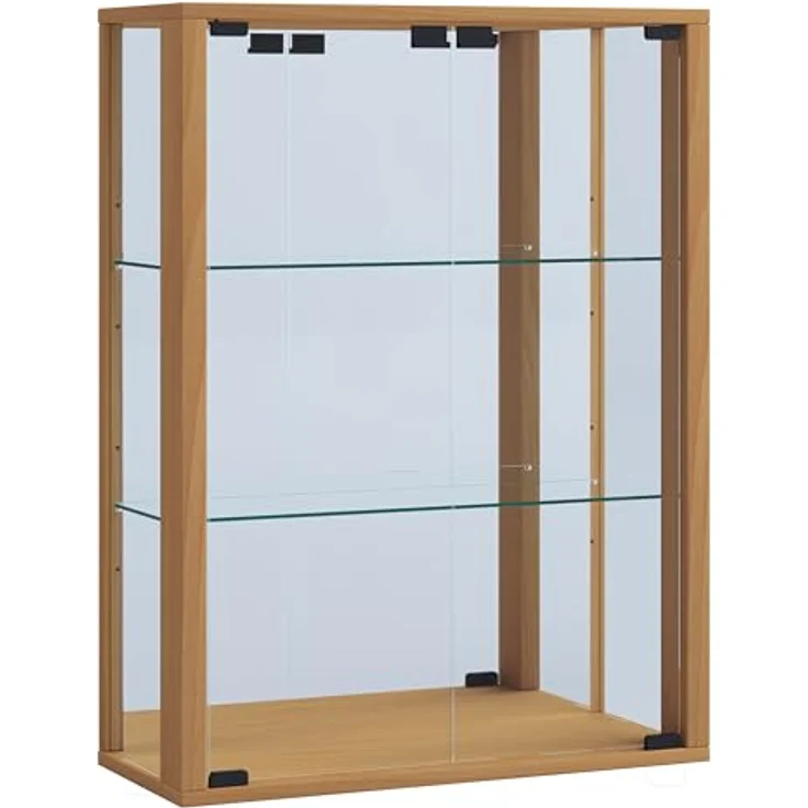 MID.YOU Hängevitrine Buche, Glas, 2 Fächer, 60x80x25 cm, stehend/hängend, Holzoptik – Bild 4