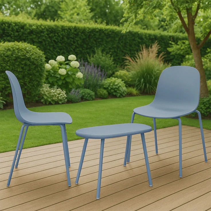 CLP 2er Sitzgruppe Veldin Set 1 Tisch 2 Stapelstühle wetterfest UV-beständig,blau – Bild 4