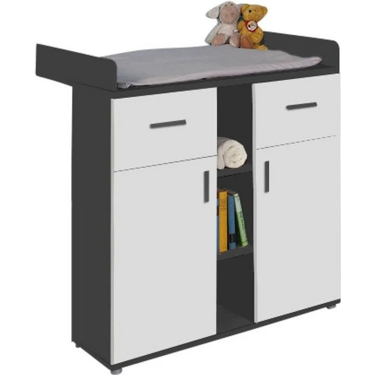BMG Möbel Babyzimmer-Komplettset Kinderzimmer Set Elli, (Spar-Set, Kleiderschrank, Wickelkommode, Babybett), inkl. Schlupfsprossen, Farbe Weiß Anthrazit, Made in Germany – Bild 3