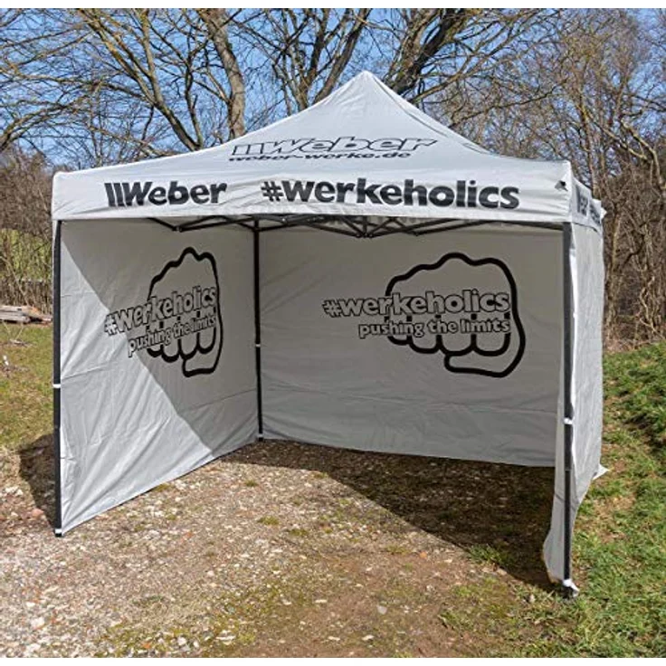Weber #Werkeholics Easy-Up Zelt 3 x 3 m, wasserabweisend mit 3 Seitenwänden, grau – Bild 2