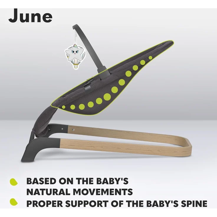 Lionelo June Babywippe für Neugeborene bis 9 kg, bequemer Stuhl mit natürlicher beruhigender Bewegung, ergonomische Rückenstütze, 3-Punkt-Sicherheitsgurt, weiches atmungsaktives Gewebe, leicht & – Bild 7