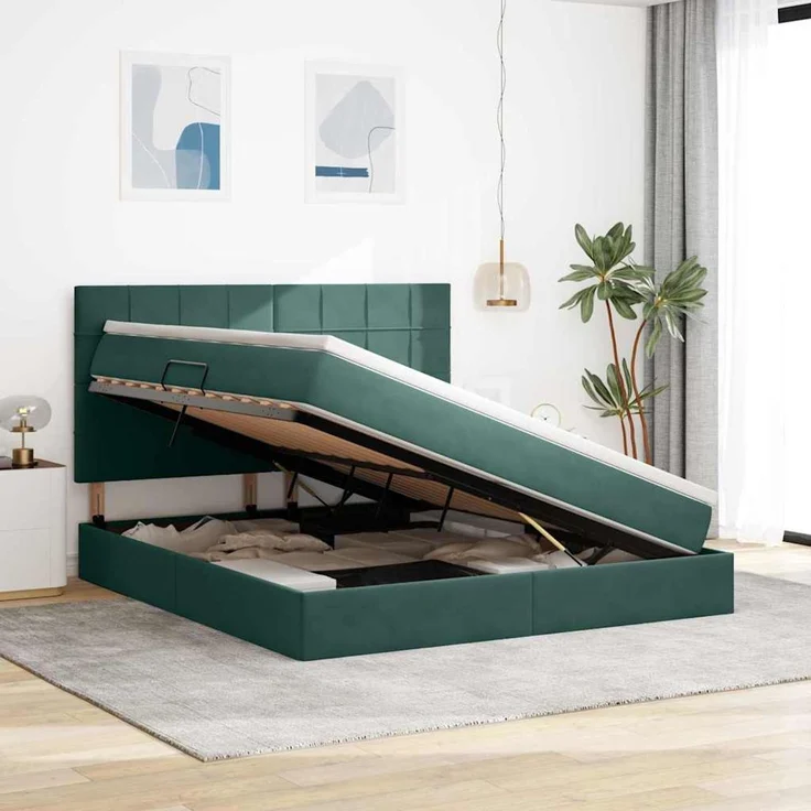 vidaXL Aufbewahrungsbett mit Matratze Dunkelgrün 180 x 200 cm Samt 3372048 – Bild 4