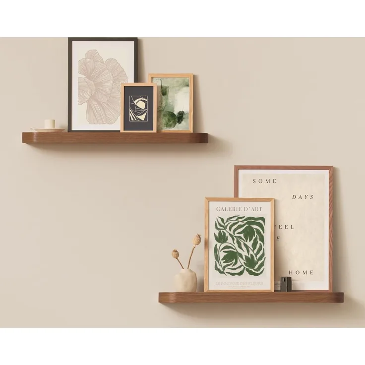 Kazai.® Wandregal-Set 'Toke' | 2 Hängeregale in Echtholz-Veneer | Schwebendes Holzregal als Bilderleiste, Fotoleiste, Wanddeko und Ablage für Bad, Wohnzimmer, Küche, Schlafzimmer | Walnuss