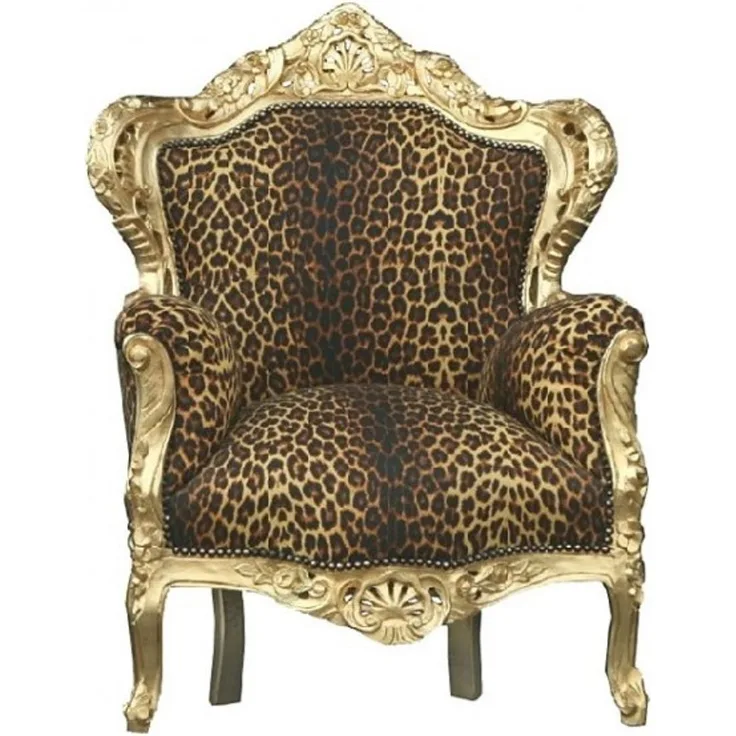 Casa Padrino Barock Sessel King Leopard / Gold - Luxus Antik Stil Möbel