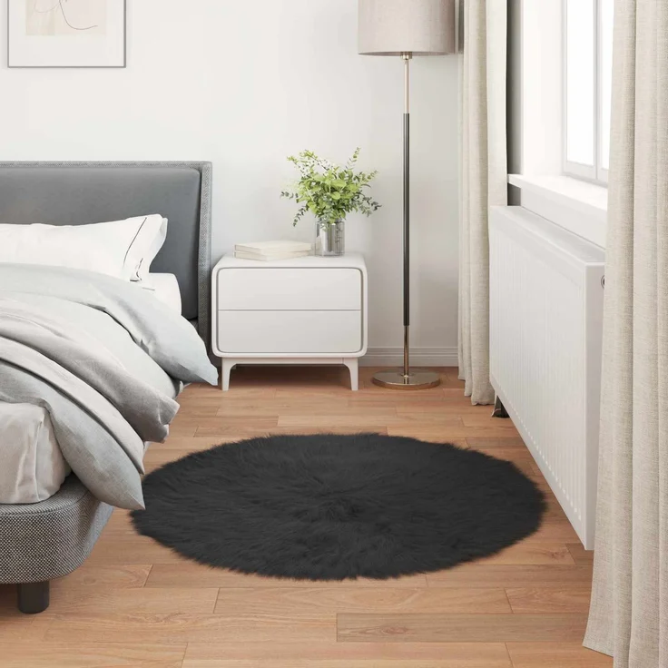 vidaXL Teppich aus Kunstschaffell TAFALLA Schwarz Ø 100 cm Polyester 42021580 – Bild 4