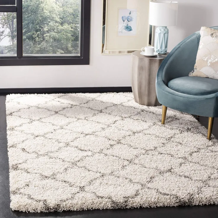 SAFAVIEH Zottelig Teppich für Wohnzimmer, Esszimmer, Schlafzimmer - Hudson Shag Collection, Hoher Flor, Elfenbein und Grau, 122 X 183 cm