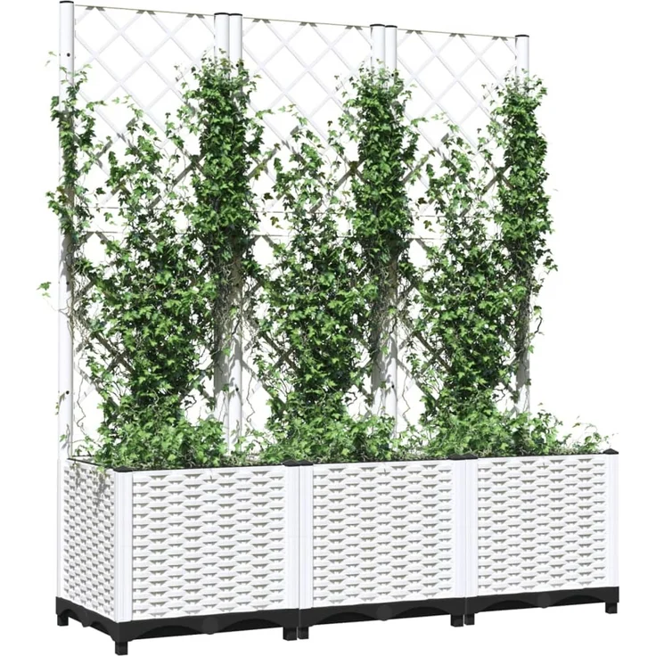 vidaXL Pflanzkübel mit Rankgitter Weiß 120x40x136 cm PP 153284 – Bild 3