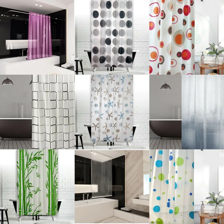 PEVA DUSCHVORHANG 180x180 RETRO GRAU WEISS BLAU GRÜN BRAUN TRANSPARENT BUNT