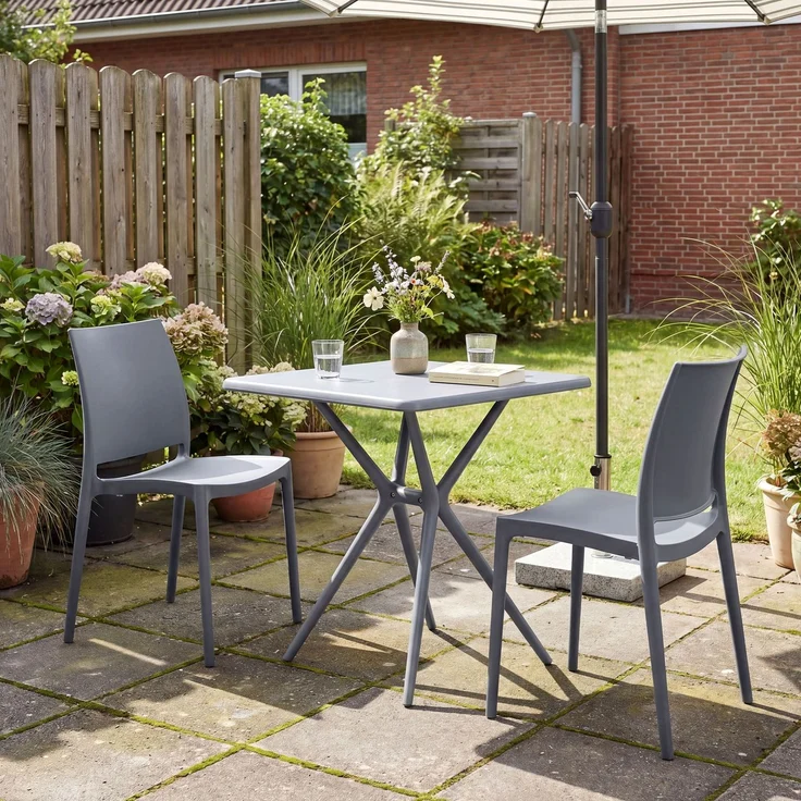 Gartenmöbel-Set GRETA mit 2 Stühlen - 156x72x81cm, Kunststoff, Grau | Balkonset Gartenset Tisch mit Stühlen Bistroset Outdoor – Bild 3
