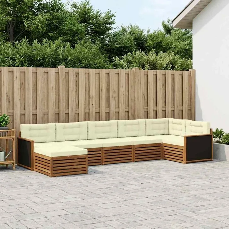 vidaXL Outdoor-Sofagarnitur 7 stk. 7-Sitzer Natur und Creme 3383613