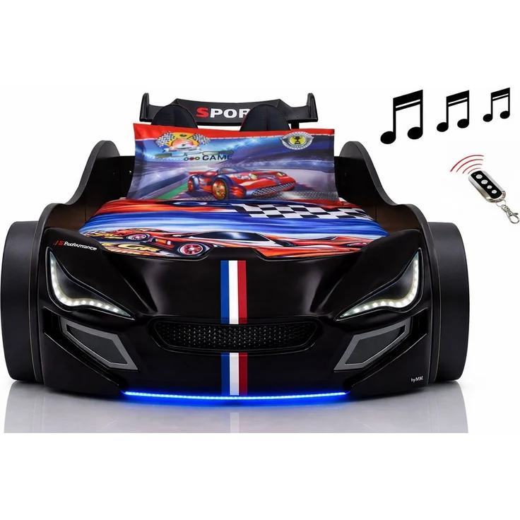 Aileenstore Autobett TURBO GTE (inkl. Zubehör), Kinderbett 90x200, Lattenrost,LED,Unterbodenlicht,Sound,Fernbedienung – Bild 1
