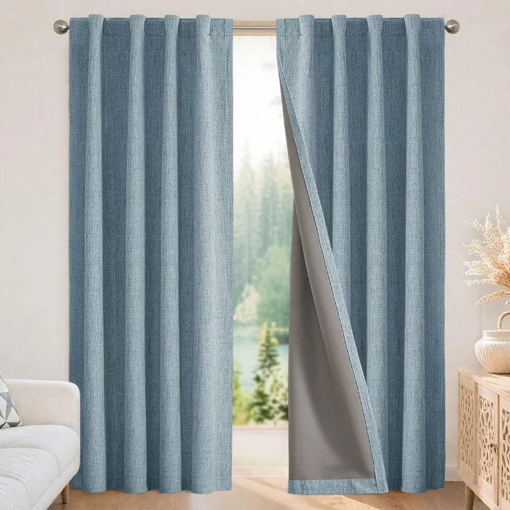 Joydeco 100% Verdunkelungsvorhänge, natürliches Leinen, Set mit 2 Paneelen, für Schlafzimmer, Wohnzimmer, verdunkelnd, wärmeisolierend, mit Schlaufentasche auf der Rückseite, 132,1 x 274,3 cm