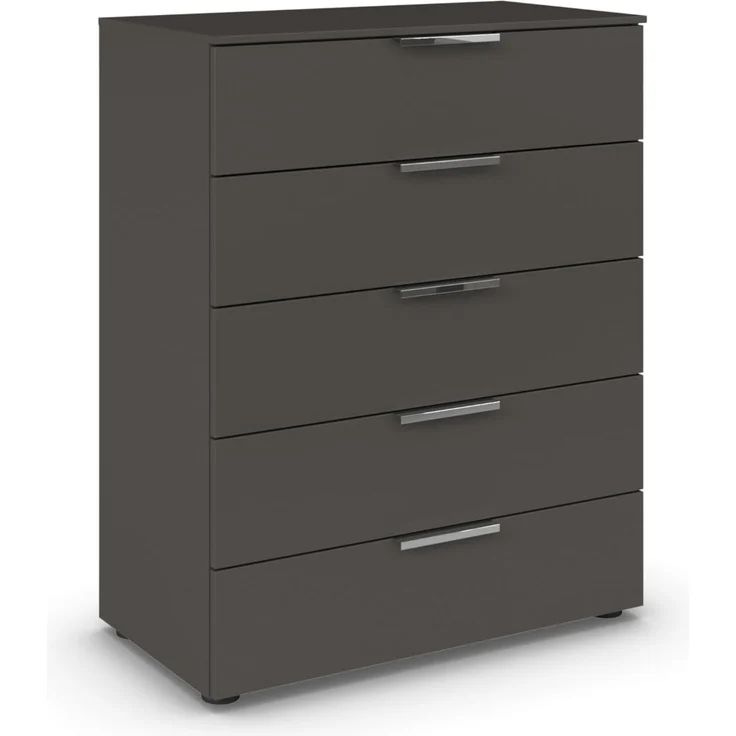 Rauch Möbel Flipp, Kommode für Schlafzimmer, Kinderzimmer, Wohnzimmer, Jugendzimmer, Flur, Garderobe, 5 Schubladen, mit Softclose Funktion, Farbe Graphit, Schwarz, Breite 80 cm