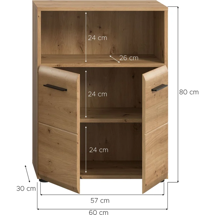 Standschrank breit (B/H/T: 60x80x30 cm) in Artisan Oak Nachbildung und Artisan Oak Nachbildung – Bild 4