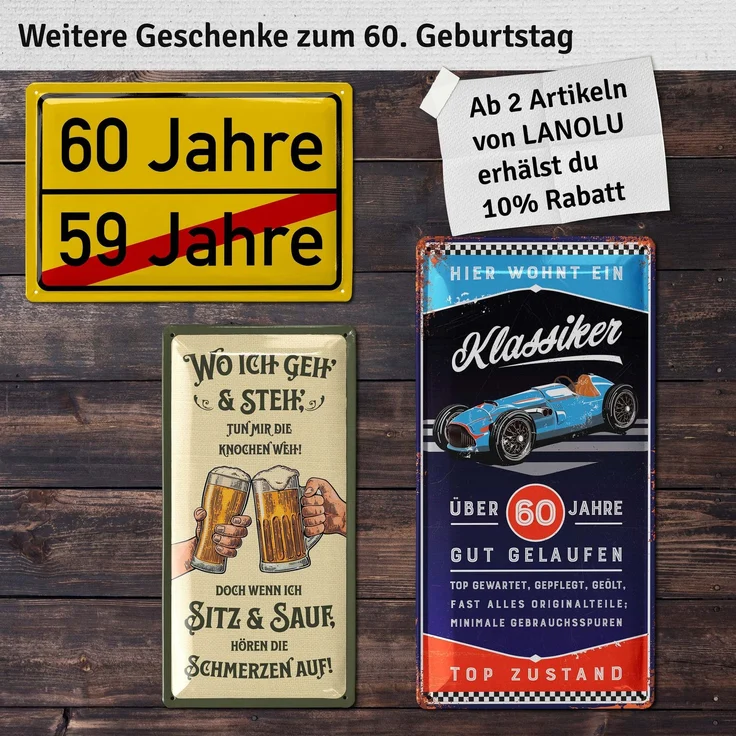 LANOLU Blechschild Oldtimer 60 Jahre - 17x34cm – Metall – Mehrfarbig – 17119 – Bild 5