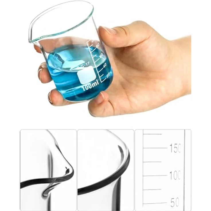 QWORK® Glas Becherglas 25ml 50ml 100ml 250ml 500ml, 5er Set Abgestufter Messbecher für Labor Küche – Bild 3