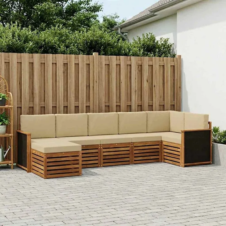 vidaXL Outdoor-Sofagarnitur 7 stk. 6-Sitzer Natur und Beige 3384614