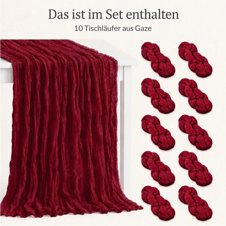 JASLIFE Tischläufer Käsetuch Gaze im boho deko herbst tischläufer (10-tlg, 55 x 300 cm, 90 x 300 cm), Natürliche Faltenstruktur, weich fallend, vielseitig dekorierbar – Bild 2