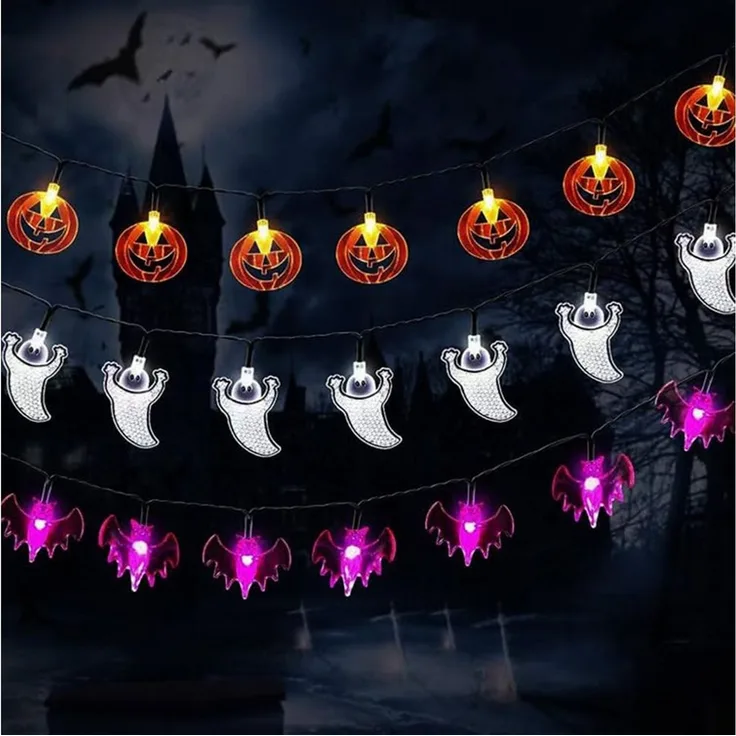 Bomiclss LED-Lichterkette Halloween Lichterkette Batterie Halloween Led Dekoration, für Außen Innen Halloween Garden Deko