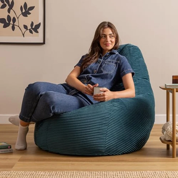 Icon Dalton XXL Sitzsack Cord, Blaugrün, Gaming Sitzsack Erwachsene mit Füllung, Bean Bag, Cord Sessel, Lounge Sessel, Lounge Stuhl, Schlafzimmer, Wohnzimmer, Wohnzimmer Möbel – Bild 3