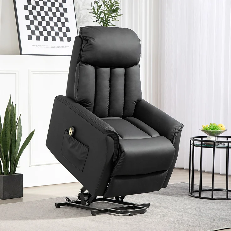 HOMCOM Elektrischer Aufstehsessel, Kunstleder, Schaumstoff, Schwarz, 80B x 94T x 104H cm – Bild 2