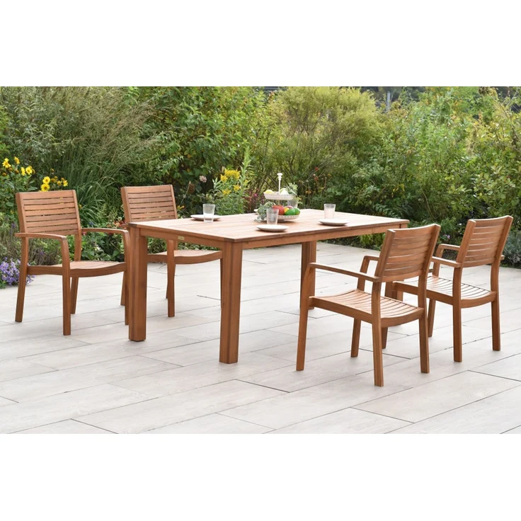 Batavia Gartenmöbel Set 9tlg, 4 Stapelsessel, 4 Auflagen, Tisch 185 x 90 cm – Bild 2