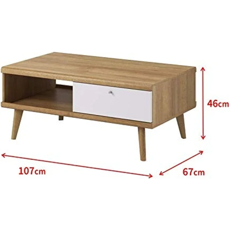 Selsey SCANDI - Couchtisch in Weiß / Sonoma Eiche hell mit Ablage und Schublade, rechteckig, 107x67 cm – Bild 3