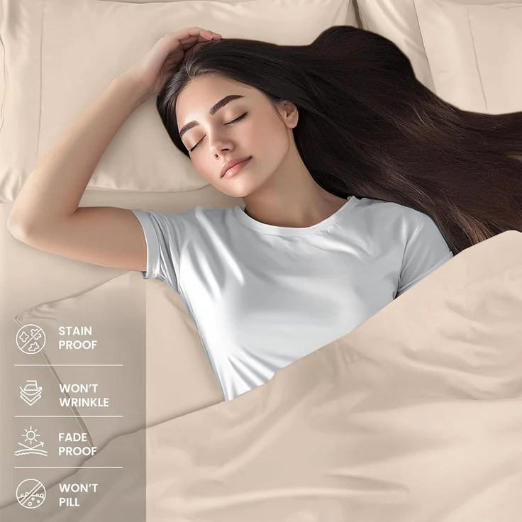 Utopia Bedding Bettwäsche-Set für King-Size-Bett, 4-teilig, gebürstete Mikrofaser, schrumpft und lichtbeständig, pflegeleicht (King-Size-Bett, Beige) – Bild 3