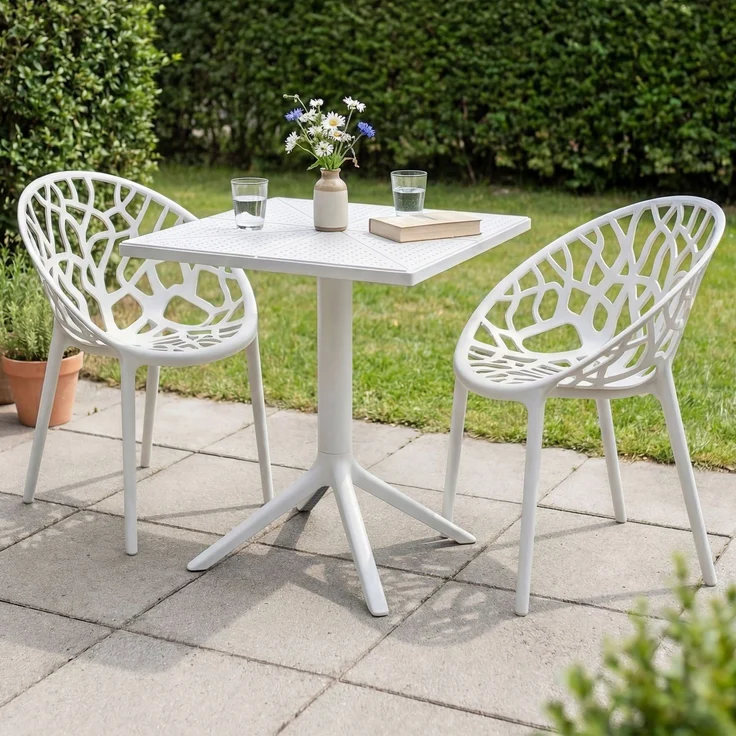 Gartenmöbel-Set SOFIA mit 2 Stühlen - 180x180x80cm, Kunststoff, Weiß | Balkonset Gartenset Tisch mit Stühlen Bistroset Outdoor – Bild 4