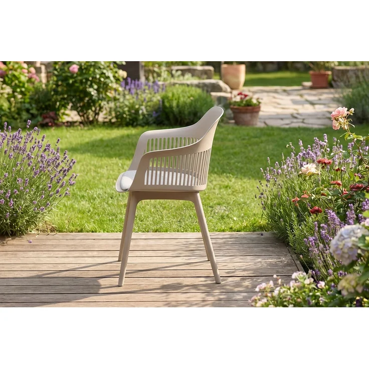 KAWOLA Gartenstuhl ALTEA Outdoor Kunststoff beige mit Kissen 84 x 54 x 59 cm – Bild 2