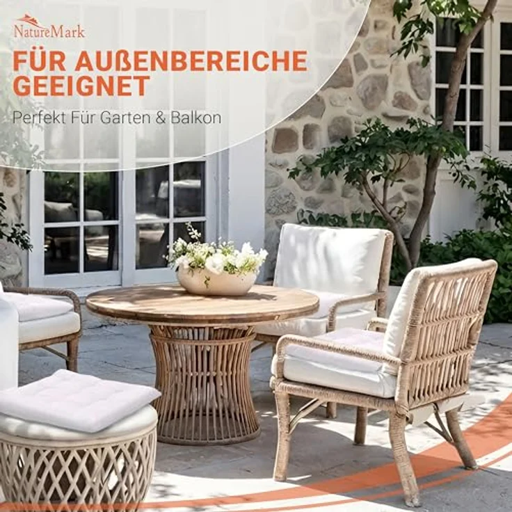 NatureMark 4er Set Stuhlkissen mit Bändern Gr. 40x40 cm Sitzkissen gefüllt, Natur/Crème – Bild 4