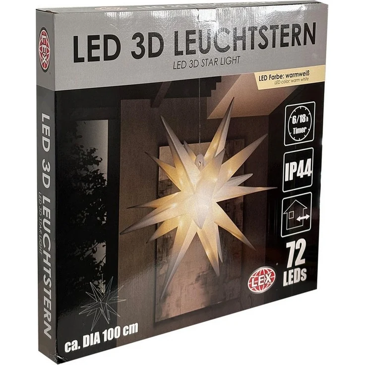 Mojawo Lichtervorhang 3D LED Stern zum Hängen Weihnachtsbeleuchtung DIA 100cm Außen IP44 – Bild 1