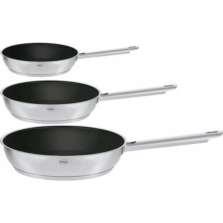 Rösle 'Elegance' Bratpfannen-Set 3-tlg, Edelstahl silber, Ø 20 cm, Ø 24 cm & Ø 28 cm