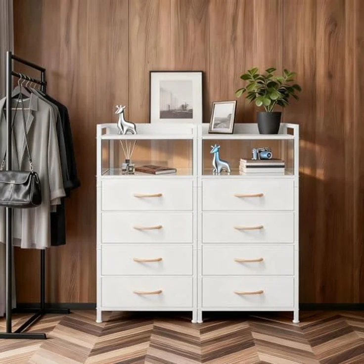 GarveeLife Kommode Schrank 4 Stoffschubladen Aufbewahrungsschrank Für Schlafzimmer Wohnzimmer Flur, Komodenschrank Schubladenschrank, 41x29x83.5Cm – Bild 8