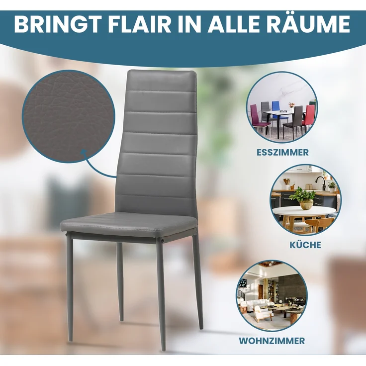 Albatros Esszimmerstühle MILANO 4er Set, Grau - Polsterstuhl mit Kunstleder-Bezug, Modernes Stilvolles Design am Esstisch - Küchenstuhl oder Stuhl Esszimmer mit hoher Belastbarkeit bis 110kg – Bild 4
