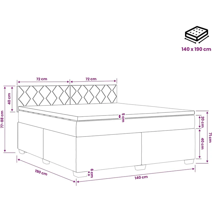 vidaXL Boxspringbett mit Matratze Schwarz 140 x 190 cm Samt 3450718 – Bild 11